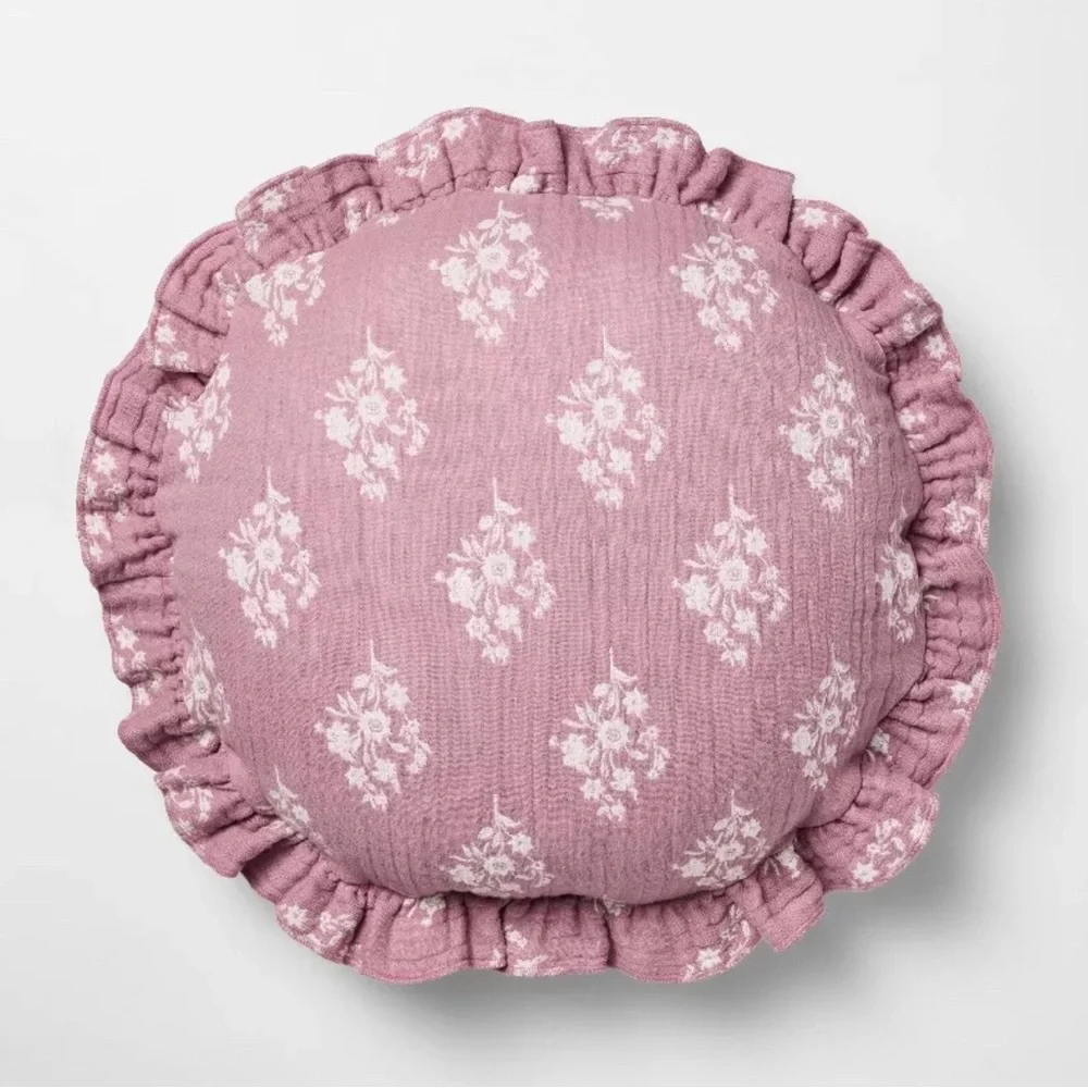 Round Ruffle Floral Jacquard Pillow Purple/Cream - Threshold with Studio McGee